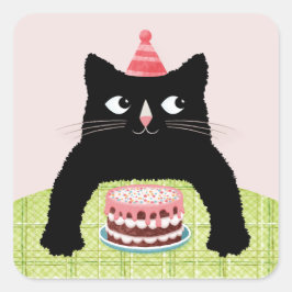 誕生日ねこ ワイト 誕生日ケーキと帽子 スクエアシール