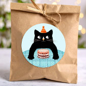 誕生日ねこ ワ Birthday ケーキと帽子 スクエアステッカー ラウンドシール