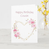 誕生日のいとこのピンクの花のハートカード カード (黄色い花)