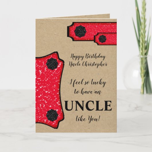 誕生日のおじさんは素朴な茶色の赤を願う カード (正面)