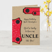 誕生日のおじさんは素朴な茶色の赤を願う カード (黄色い花)