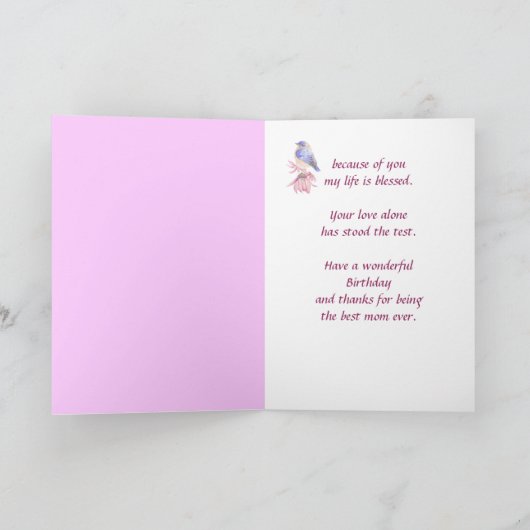 誕生日のお母さん、レース、ブルーバードの花園 カード (内部)