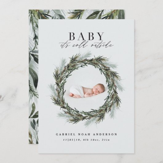 誕生日のお知らせクリスマスフォトホリデーカード 案内状 (正面/裏面)