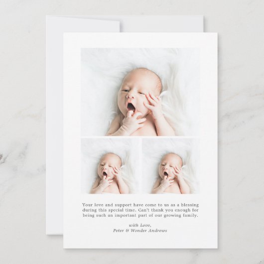 誕生日のお知らせフォトカ生まれたばかりのード 案内状 (裏面)