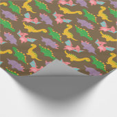 誕生日のためのかわいくカラフルな恐竜パターン ラッピングペーパー (角)