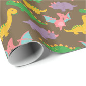 誕生日のためのかわいくカラフルな恐竜パターン ラッピングペーパー (ロールコーナー)