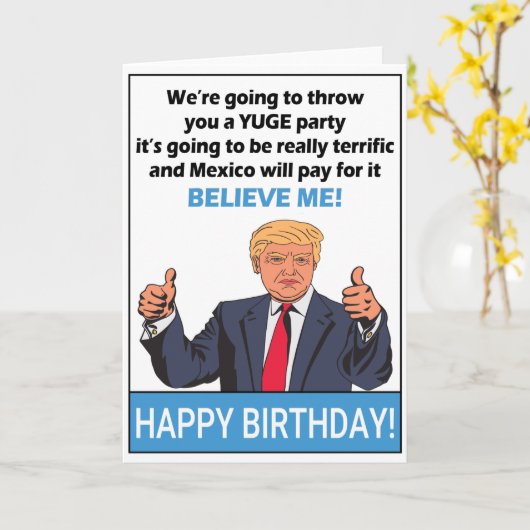 誕生日のためのドおもしろいナルドトランプの贈り物 カード (黄色い花)