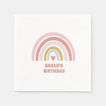 誕生日のためのピンクのレインボーナプキン名前をカスタムする