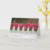 誕生日のためのフェンスとチューリップ カード (黄色い花)