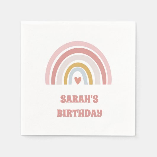誕生日のためのレインボーピンクパーティー紙 スタンダードカクテルナプキン (正面)