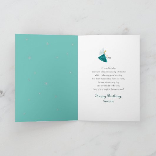 誕生日のための女の子3魔法の妖精照明キャンドル カード (内部)