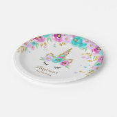 誕生日のための花が付いているユニコーンのプレート ペーパープレート (アングル)