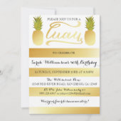 誕生日のための金ゴールドのルアウ（ハワイ式宴会）のパーティの招待状、シャワー 招待状 (正面)