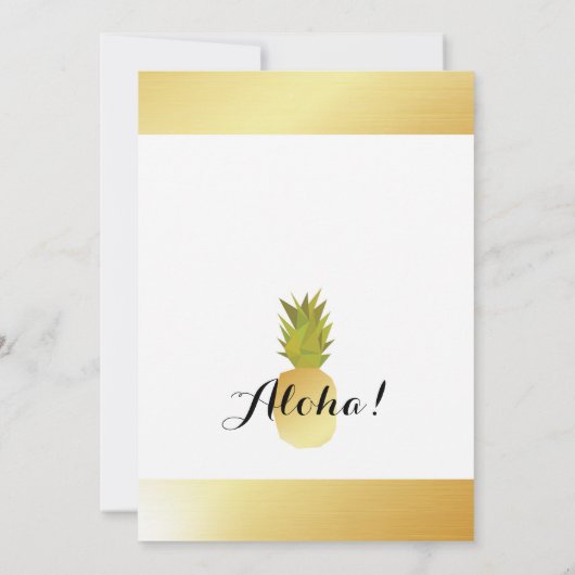 誕生日のための金ゴールドのルアウ(ハワイ式宴会)のパーティの招待状、シャワー 招待状 (裏面)