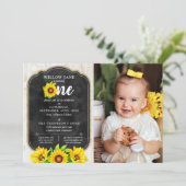 誕生日のひまわり&ウッド素朴カントリー写真 招待状 (スタンド正面)