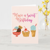 誕生日のアイスクリーム及びサンデーのイラストレーション カード (黄色い花)