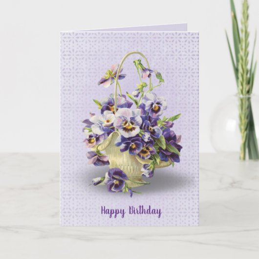 誕生日のアイレットのパンジーバスケット カード (正面)