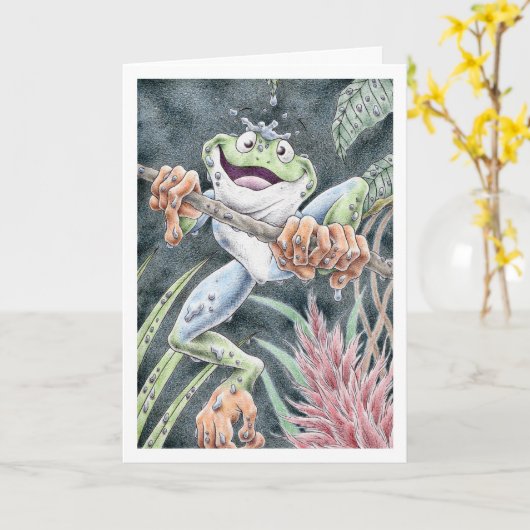 誕生日のアマガエル カード (黄色い花)