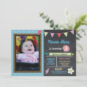 誕生日のアロハ海のイルカの星の写真のパーティーの招待 招待状 (スタンド正面)