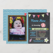 誕生日のアロハ海のイルカの星の写真のパーティーの招待 招待状 (正面/裏面)