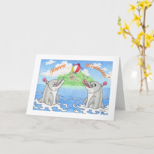 誕生日のイルカ カード (黄色い花)