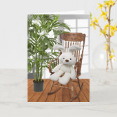 誕生日のウサギのロッキングチェア カード (黄色い花)