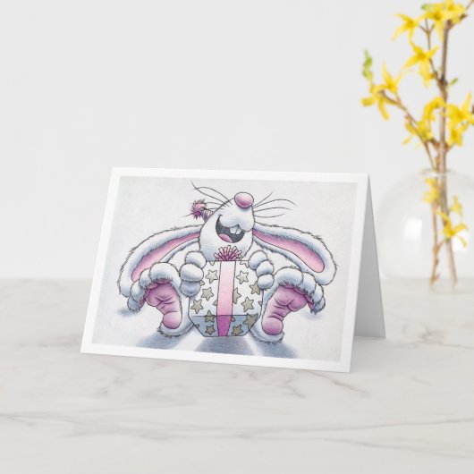 誕生日のウサギ カード (黄色い花)