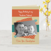 誕生日のオレンジ色の写真にハンサムな夫 カード (黄色い花)