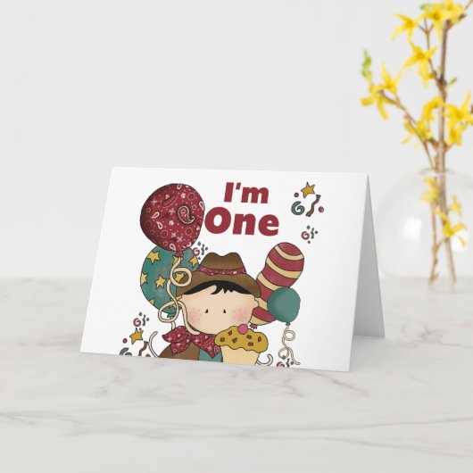 誕生日のカウボーイTシャツとギフト カード (黄色い花)