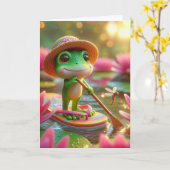 誕生日のカエルをフリップフロップに乗せる カード (黄色い花)