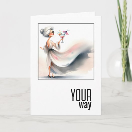 誕生日のカクテル付き女性 カード (正面)