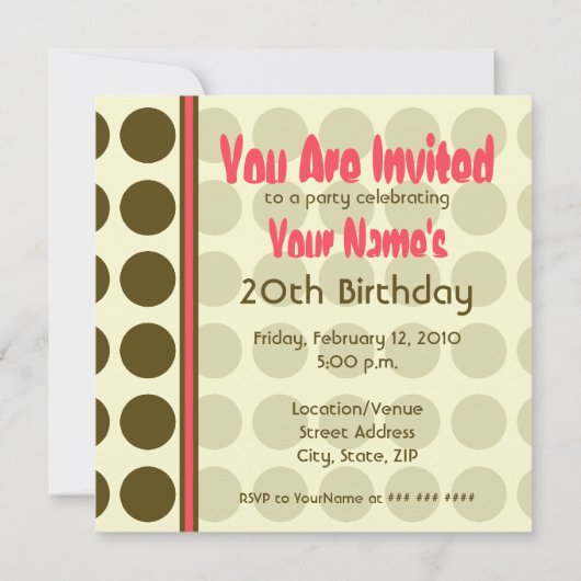 誕生日のカップケーキの招待状-ブラウンの点とのピンク 招待状 (裏面)