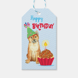 誕生日のカップケーキの柴犬 ギフトタグ