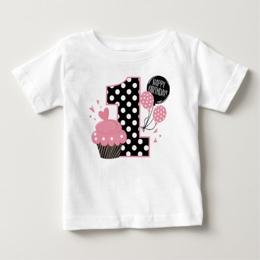 誕生日のカップケーキピンク ベビーTシャツ (正面)