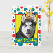 誕生日のカップケーキ-シベリアンハスキー カード (黄色い花)