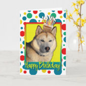 誕生日のカップケーキ-シベリアンハスキー-銅 カード (黄色い花)