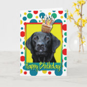 誕生日のカップケーキ-ラブラドール-黒ゲージ カード (黄色い花)