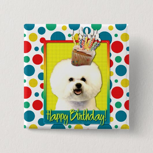誕生日のカップケーキ- Bichon Frise 缶バッジ (正面)