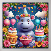 誕生日のカバと風船 ポスター (正面)