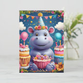 誕生日のカバと風船 招待状 (スタンド正面)
