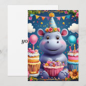 誕生日のカバと風船 招待状 (正面/裏面)