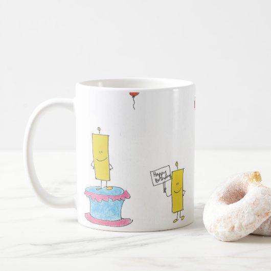 誕生日のキャンドルとバルーン コーヒーマグカップ (ドーナツ)