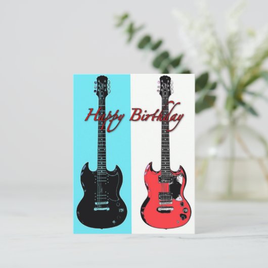 誕生日のギターの郵便はがき ポストカード (スタンド正面)