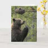 誕生日のクマがヒナを救出 カード (黄色い花)