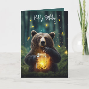 誕生日のクマと瓶の中のホタルの光 カード