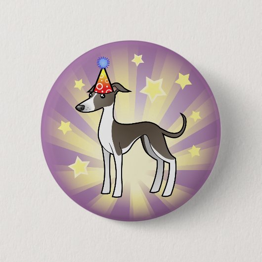 誕生日のグレイハウンド/Whippet/イタリアン・グレーハウンド 缶バッジ (正面)
