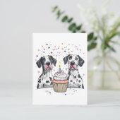 誕生日のグレートデーンの犬のカップケーキ ポストカード (スタンド正面)