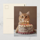 誕生日のケーキを持つ面白い猫 ポストカード (正面/裏面)