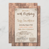 誕生日のコーヒー友人によっては素朴なカフェ木がパーティを楽しみます 招待状 (正面/裏面)