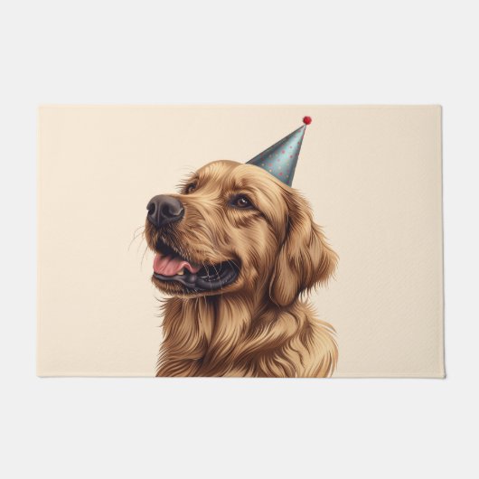 誕生日のゴールデンレトリバー犬 ドアマット (正面)
